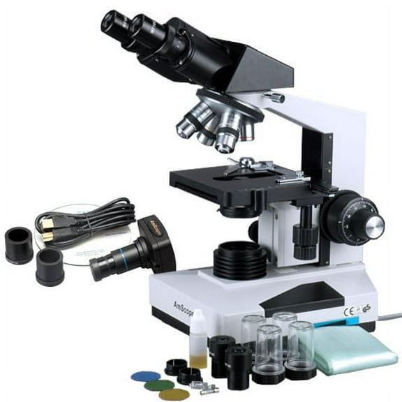 AmScope 40X-2000X Student Binocular Microscope   5MP Camera New