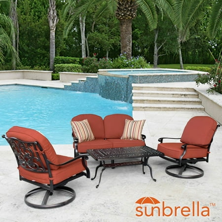 Villa Flora 4 Piece Cast Aluminum Patio Conversation Set W