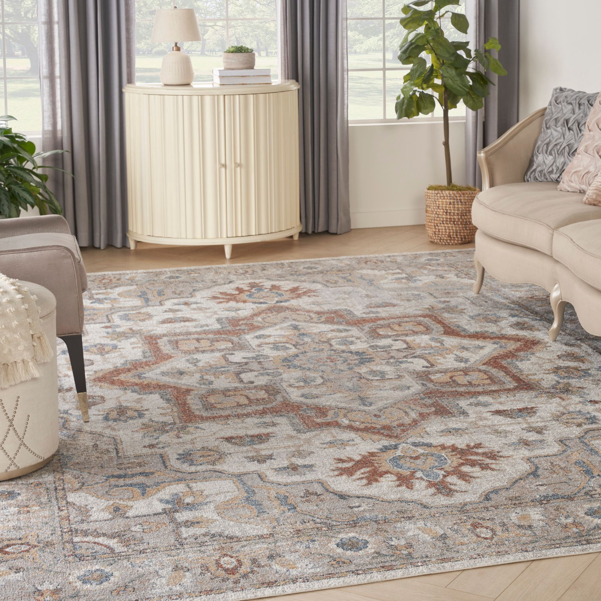 Nourison Astra Machine Washable 9' x 12' Grey Multicolor Vintage Indoor Flatweave Rug