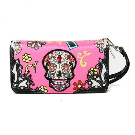 Leather Fringe Wristlet Blancho Bedding Womens Sugar Skull Fringe PU Leather Wristlet Wallet Zipper Purse Card Holder FUCHSIA ()