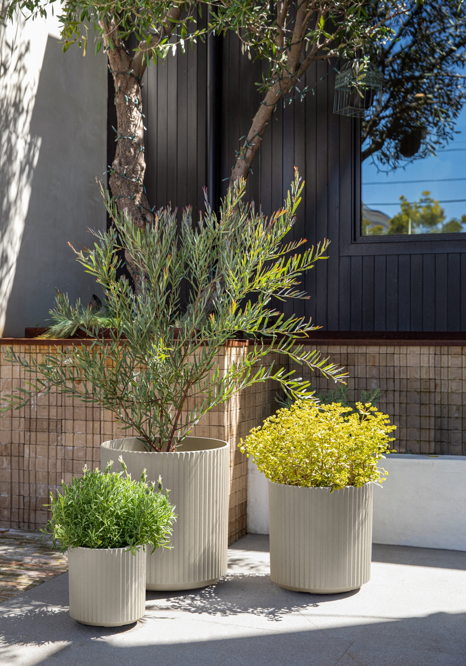 Veradek Demi Series Bundle - Three Piece Set of Plastic-Stone Planters - Sand