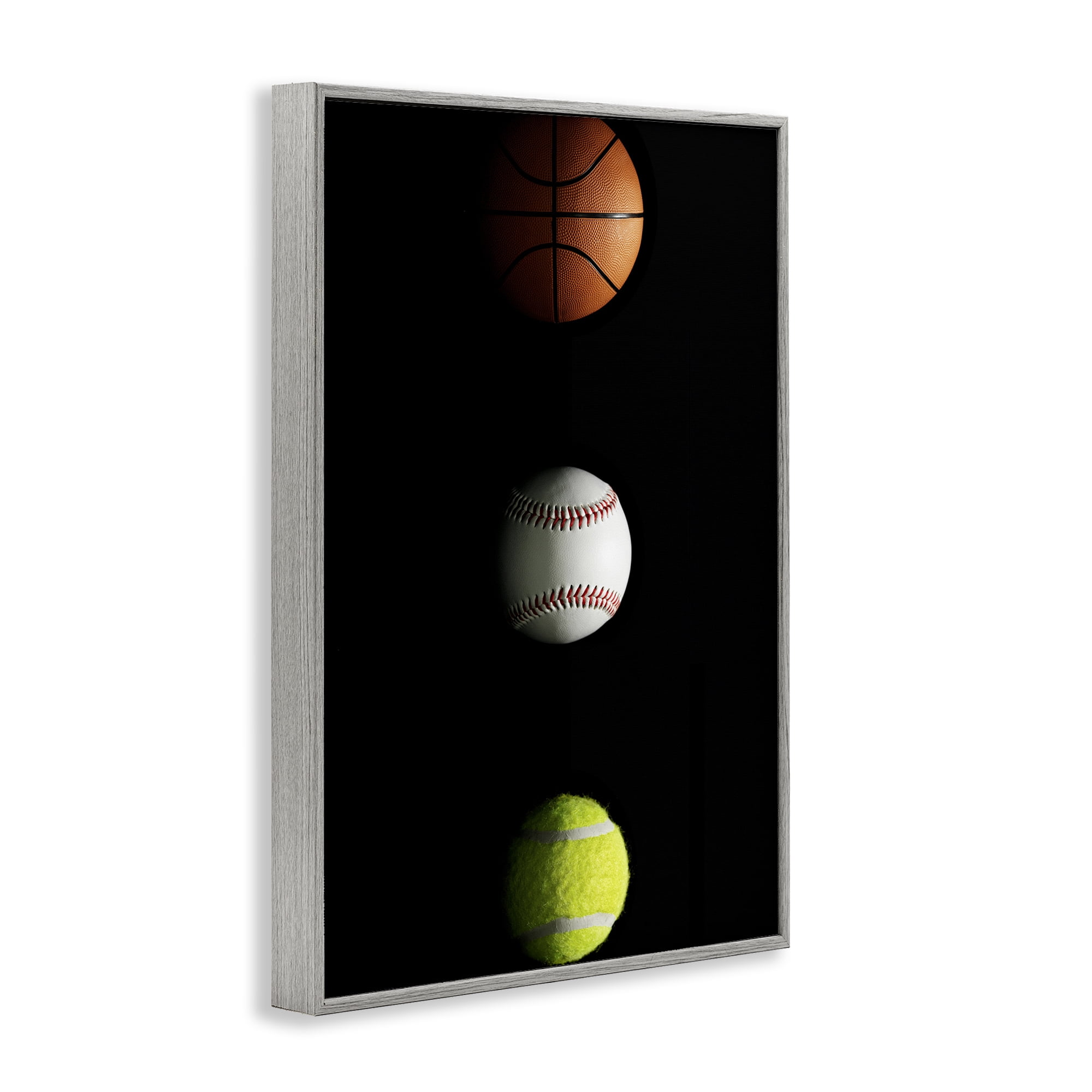 Stupell Industries Sports Balls Spotlight Gray Framed Giclee Art, design by Jesse Keith