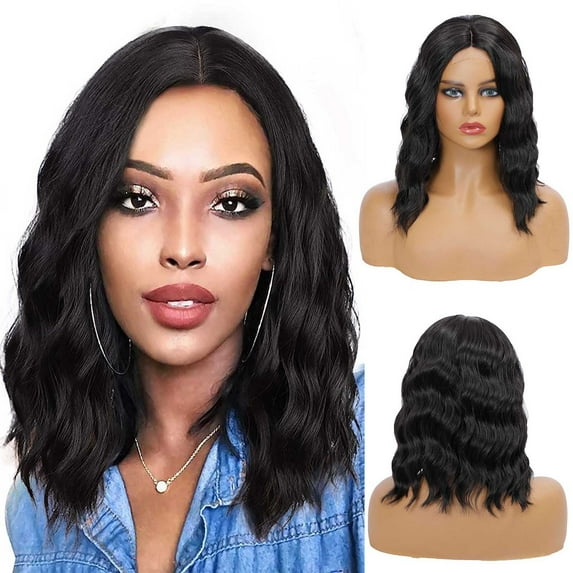 DOPI Women's Fashion Wig Black Synthetic Hairshort Wigs hair Wave Wig