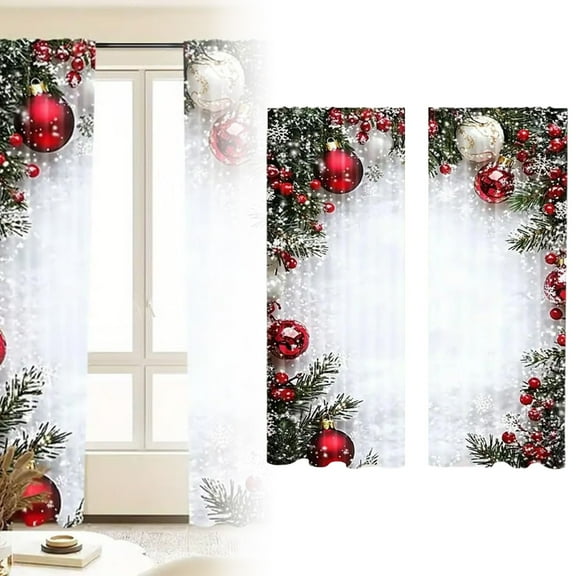 ZHANQUNE Christmas Curtains Holiday Printed Red Xmas Design with Snowflakes Branches, Seasonal Decor for Living Room Bedroom Window Treatments