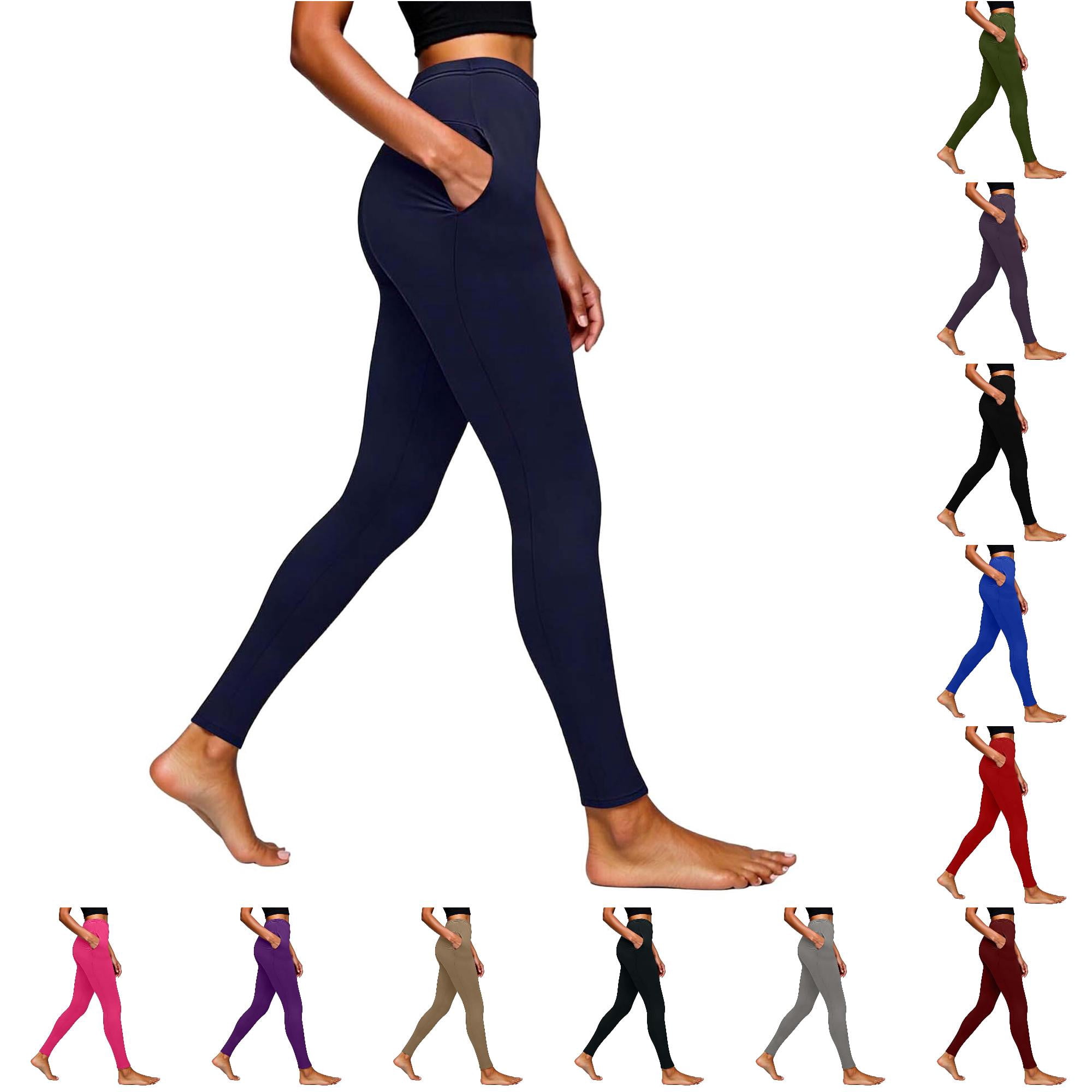 WEIGFI Womens Yoga Leggings With Pockets High Waist Tummy Control Workout Stretch Sweatpants Solid Color Dance Cycling Gym Outdoor Athletic Wear Daily Casual Stylish Party Trousers Dark Blue XL