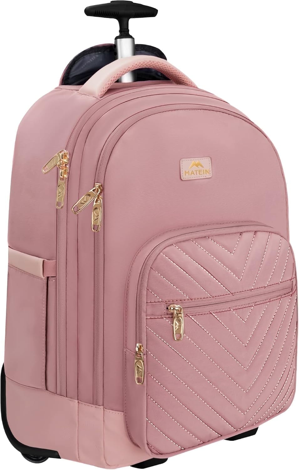 Matein Rolling Travel Backpack for Women, 17 inch Waterproof Carry on Luggage Bag with Wheels , Pink