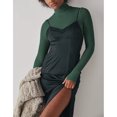 thumbnail image 3 of Traje de una pieza de manga larga para mujer Body de una pieza de color sólido acanalado delgado de manga larga con cuello alto para fiesta S Verde oscuro, 3 of 6