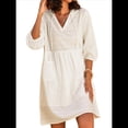 thumbnail image 3 of Vestido Tipo Túnica Holgado Informal de Algodón con Cuello en V para Mujer, Vestido de Verano para Vacaciones, 3/4 y Bolsillo. S, 3 of 8