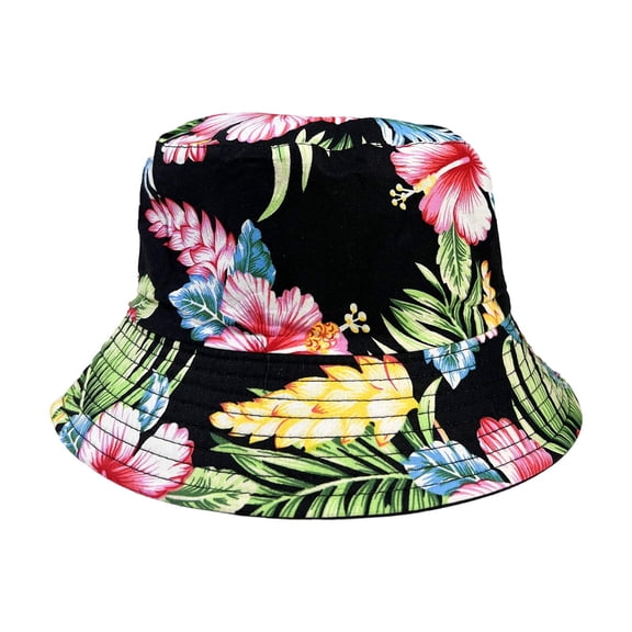 XIAOCHA Womens Tropical‑Floral Bucket Hat Printed Sun Hat Outdoor Boonie Hat,Black