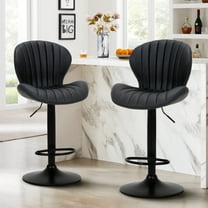 EOP Swivel Bar Stools Set of 2, Modern Upholstered Adjustable Height Counter Stools with Footrest, Faux Leather Upholstered BarStools with Metal Frame, Bar Chairs with Backrest, Black