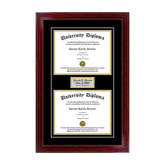 Personalized Double Diploma Frame with Double Matting for 8.5" x 11" Tall Diploma with Cherry 1.5" Frame