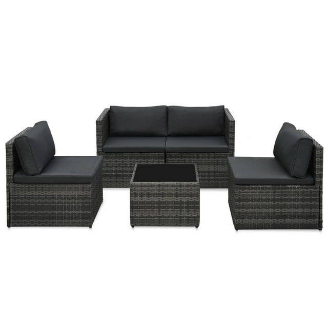vidaXL Ensemble de Salon de Jardin 5 Pcs avec Coussins en Rotin Synthétique Gris