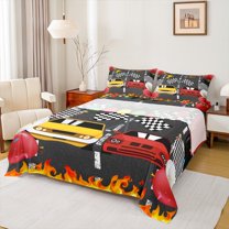 Feelyou Sport Car Teens Bed Sheets, Extreme Automobile Lover King Sheets, Cartoon Theme Sheet Set, Microfiber Bedroom Decor, 4-Piece
