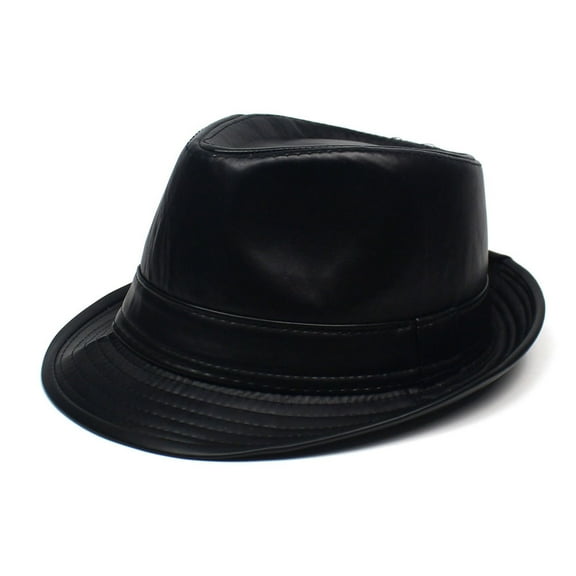 SikaFu New Fashion Pu Small Hat, Male Female Fashion Hat Leather Jazz Hat Small Eaves Curly Hat Hat