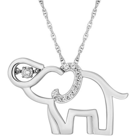 1/10 Carat T.W. Diamond Sterling Silver Twinkling Elephant Pendant, 18