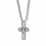 Singer Boy's 1 Inch Pewter Pierced Cross Necklace with Stainless Steel Rhodium Plated 20" Chain, Style Cross