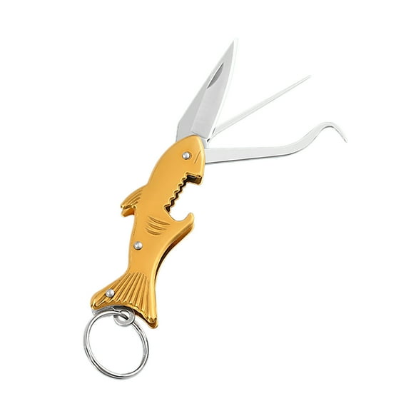 Gold Multifunctional Foldable Keychain Stainless Steel Toothpick Knife Bottle Opener Hook Tool For Outdoor Camping Edc Gold