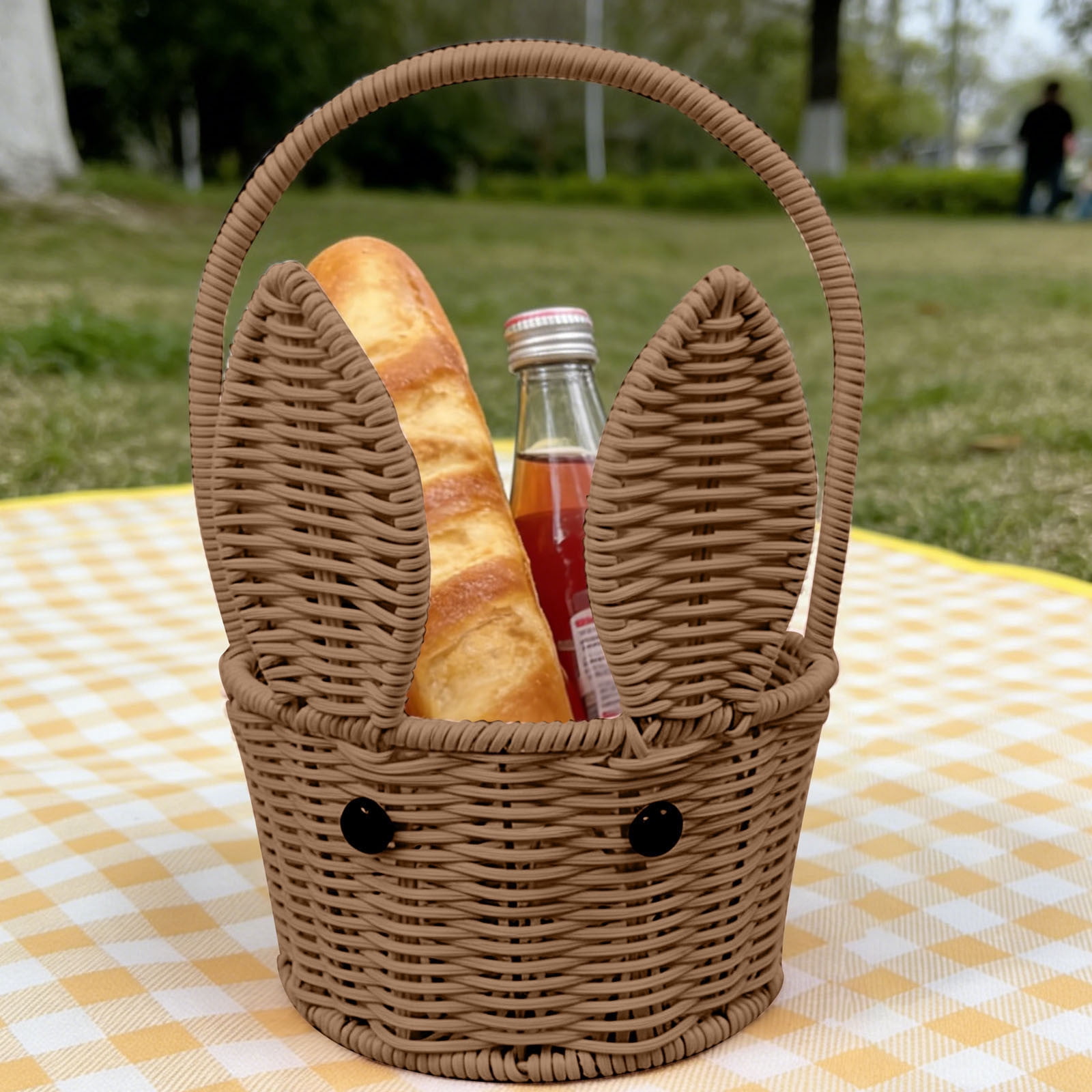Junepar Easter Bunny Ear Basket Handwoven Rabbit Candy Storage Basket Cute Bunny Ear Wicker Basket for Easter Party Decoration