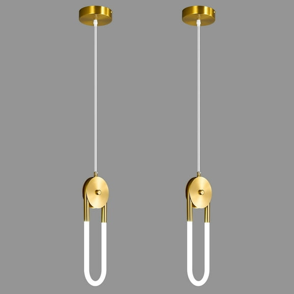 Gold Oval Pendant Light Adjustable Pendant Light Modern LED Pendant Lighting for Bedroom Kitchen Island Dining (2 Pack)