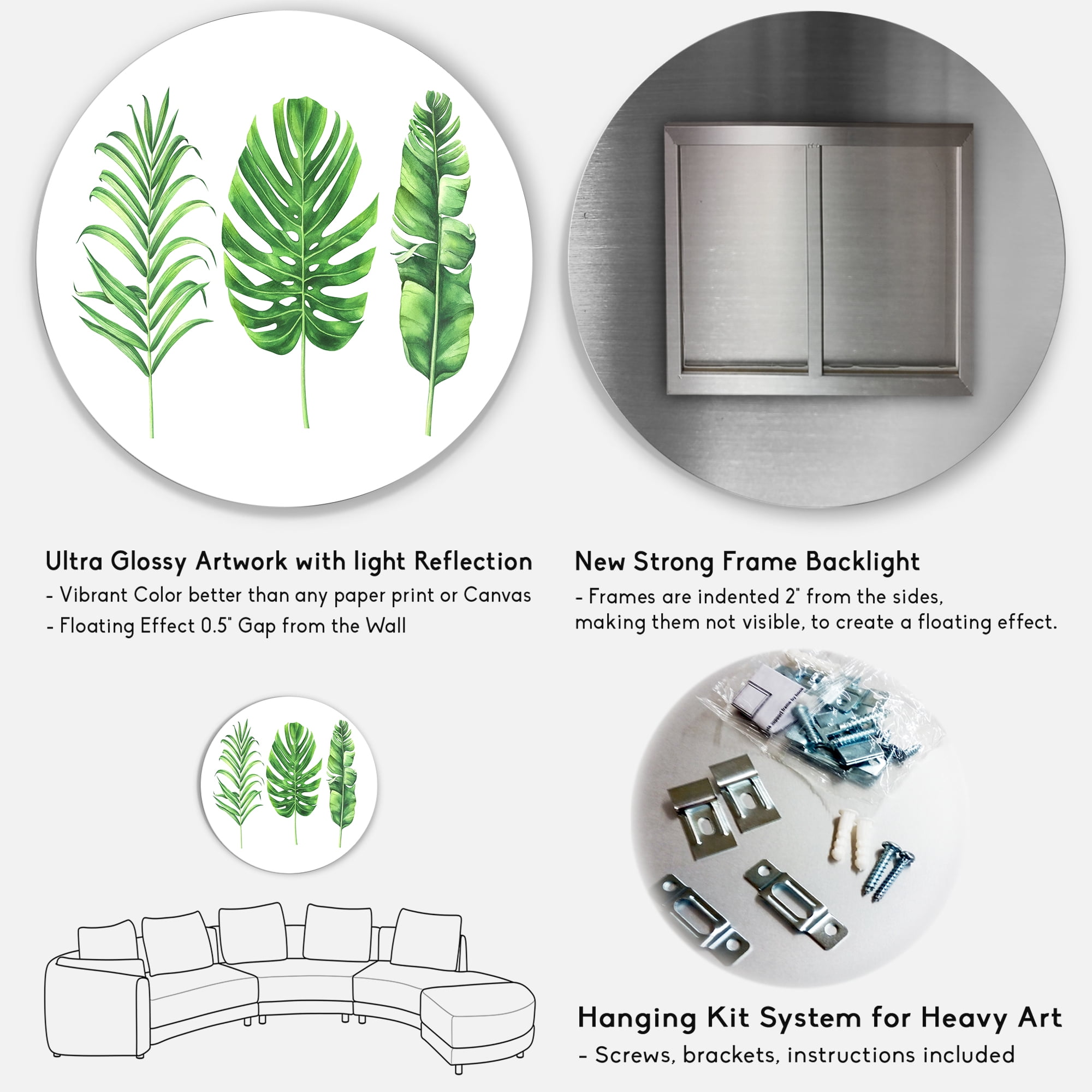 Designart 'Close Up Of Tropical Leaf Of Monstera IV' Farmhouse Circle Metal Wall Art 29x29 - Disc of 29