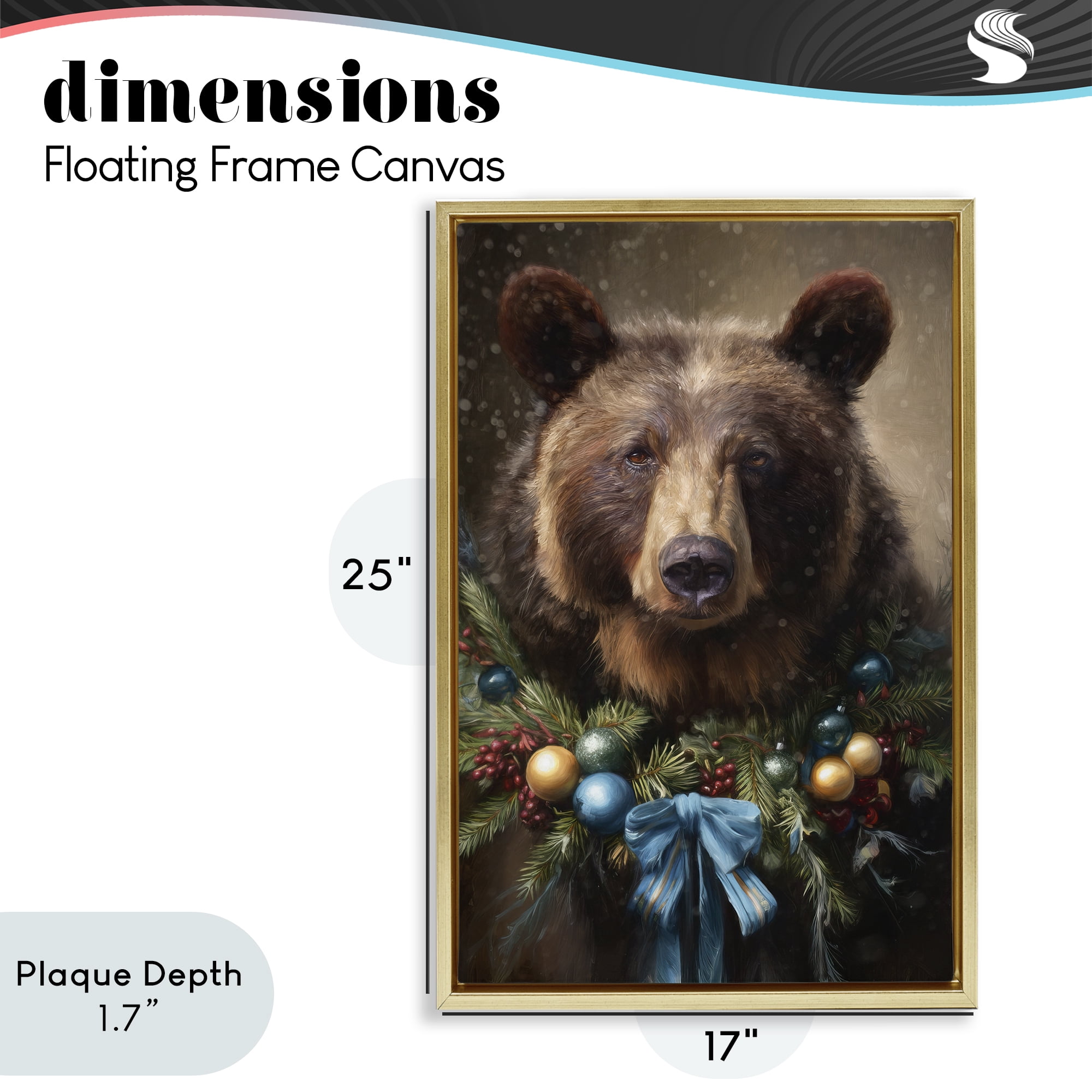 Stupell Industries Christmas Grizzly with Wreath Gold Framed Floater Canvas Wall Art, design by Tina LeCour