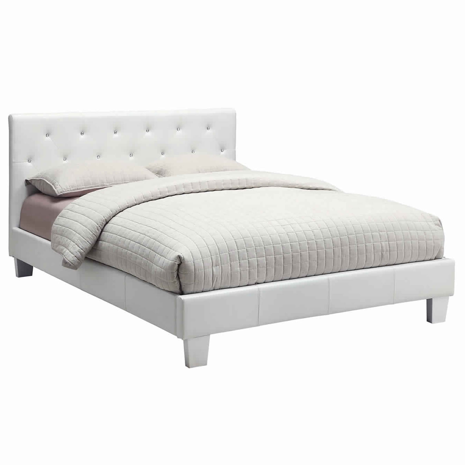 Benzara Low Profile Queen Size Bed with Button Tufted Headboard, White ...