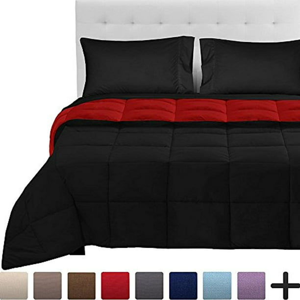 Bare Home 5 Piece Reversible Bed In A Bag Full Comforter Black Red Sheet Set Black Walmart Com Walmart Com