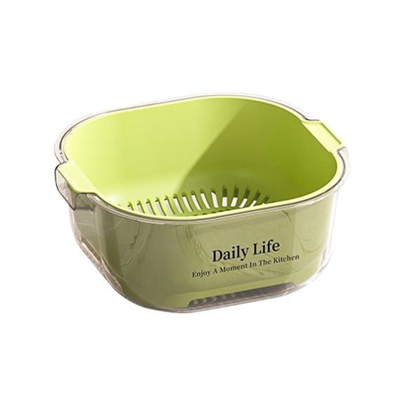 Double-Layer Plastic Colander, Large Capacity Food Strainer, Fruits Vegetables Washing Draining Basket, Detachable and Stackable Multi-Layer Strainer Bowl, Easy to Clean for Kitchen, 1Pc,Green