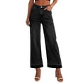 thumbnail image 5 of Women's Black Raw Hem Straight Leg Loose High Waist Jeans - Casual Everyday Style - [ZhiHiMeRi] | 10, 5 of 6