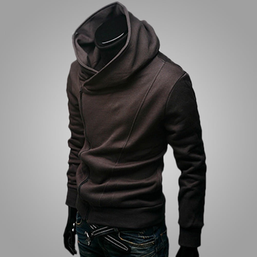 Hoodie with diagonal zipper best sale