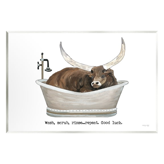 Stupell Industries Longhorn Cattle Bathtub Country Bathroom Typography Graphic Art Unframed Art Print Wall Art, Design by Cindy Jacobs