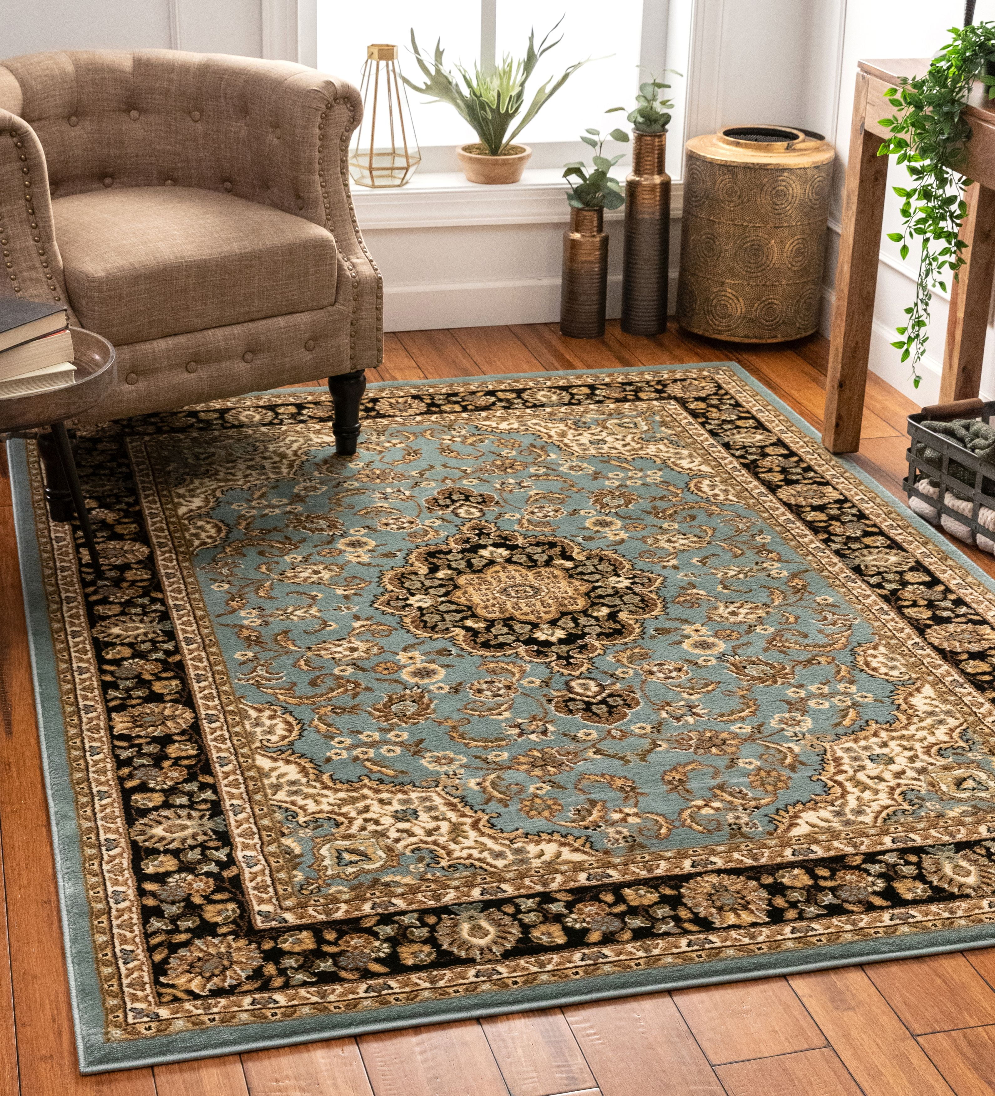 Noble Medallion Red Green Ivory Light Blue Black Persian Floral