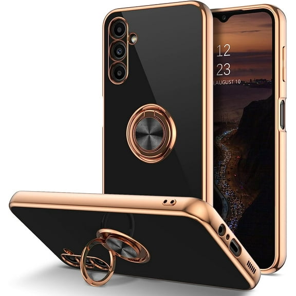 for Samsung Galaxy A14 5G Case, Galaxy A14 Case with 360 ° Rotatable Ring Holder Kickstand Car Mount Supported Electroplated Shockproof Phone Case for Samsung Galaxy A14 5G-Black.