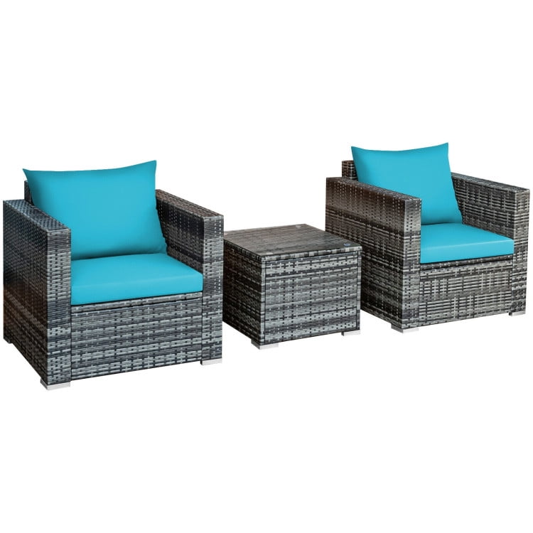 Aimee Lii 3 Pcs Patio Rattan Furniture Bistro Sofa Set with Cushioned, Modern Patio Furniture, Turquoise Aimee Lii 3 Pcs Patio Rattan Furniture Bistro Sofa Set with Cushioned, Modern Patio Furniture, Turquoise