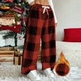thumbnail image 5 of Fuzzy Plush Pants for Women Fleece Plaid Wide-Leg Trousers with Drawstring Casual High Waisted Bottoms Warm Comfy Loungewear Sherpa Pajama Pant Fall Winter Outfits, 5 of 6