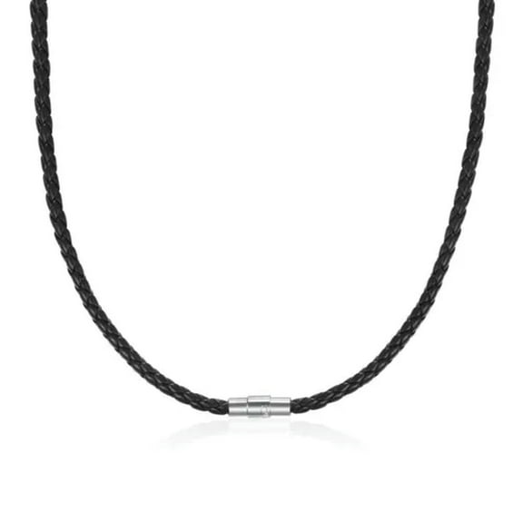 K-KED 4/6MM Mens Black Braided Cord Rope Leather Necklace Choker w/ Magnetic Clasp-4mm-24 inch