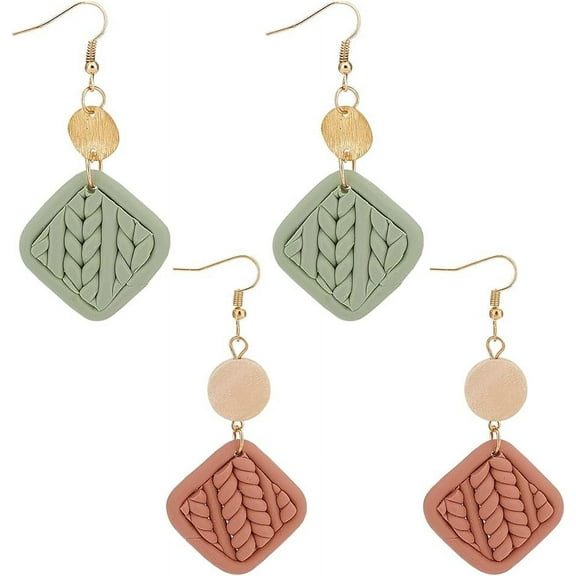 2 Pairs Polymer Clay Dangle Earrings Lightweight Rhombus Polymer Earring Colorful Ceramic Drop Earrings Dainty Christmas Birthday Gifts for Woman