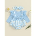 thumbnail image 5 of Aojekbee Baby Girl 2Pcs Fall Outfits Long Sleeve Ribbed Suspender Romper with Headband Set Infant Clothes, 5 of 10