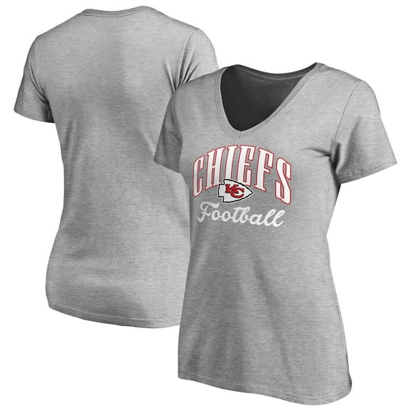 Women's Heathered Gray Kansas City Chiefs Victory Script V-Neck T-Shirt