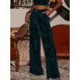 thumbnail image 2 of Velvet Pants for Women High Waisted Wide Leg Palazzo Pants Causal Outfits Long Flowy Trousers with Pockets, 2 of 6