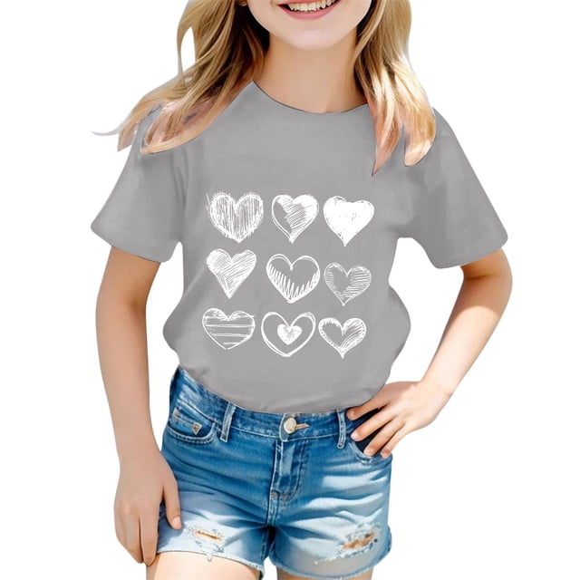 T-shirt Décontracté Stylé pour Filles à Imprimé Graphique, Col Rond, Manches Courtes, Haut pour Tous les Jours