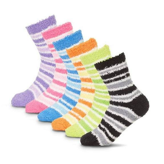 Womens Colorful Soft Warm Microfiber Fuzzy Winter Striped Crew Socks WIth Foot Grip