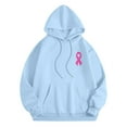 thumbnail image 5 of Oversized Sweatshirt for Women Pink Ribbon Print Cancer Awareness Hoodie Long Sleeve Fall Winter Pullover Tops (Blue, XL), 5 of 6