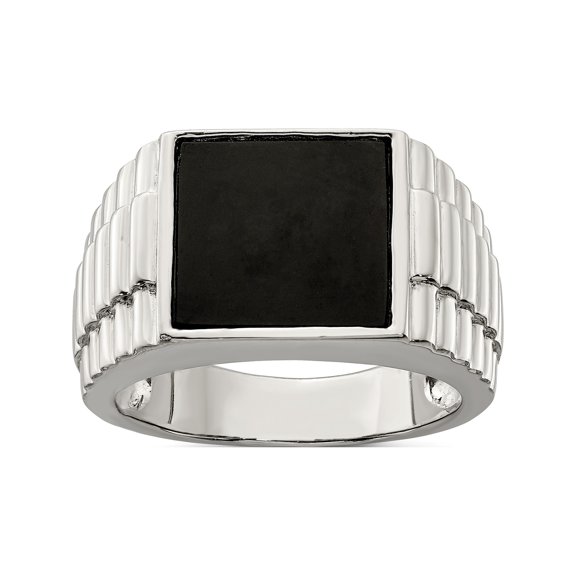 Sterling Silver Rhodium-Plated Men's Onyx Ring (Size 10) Made In China qr1279-10