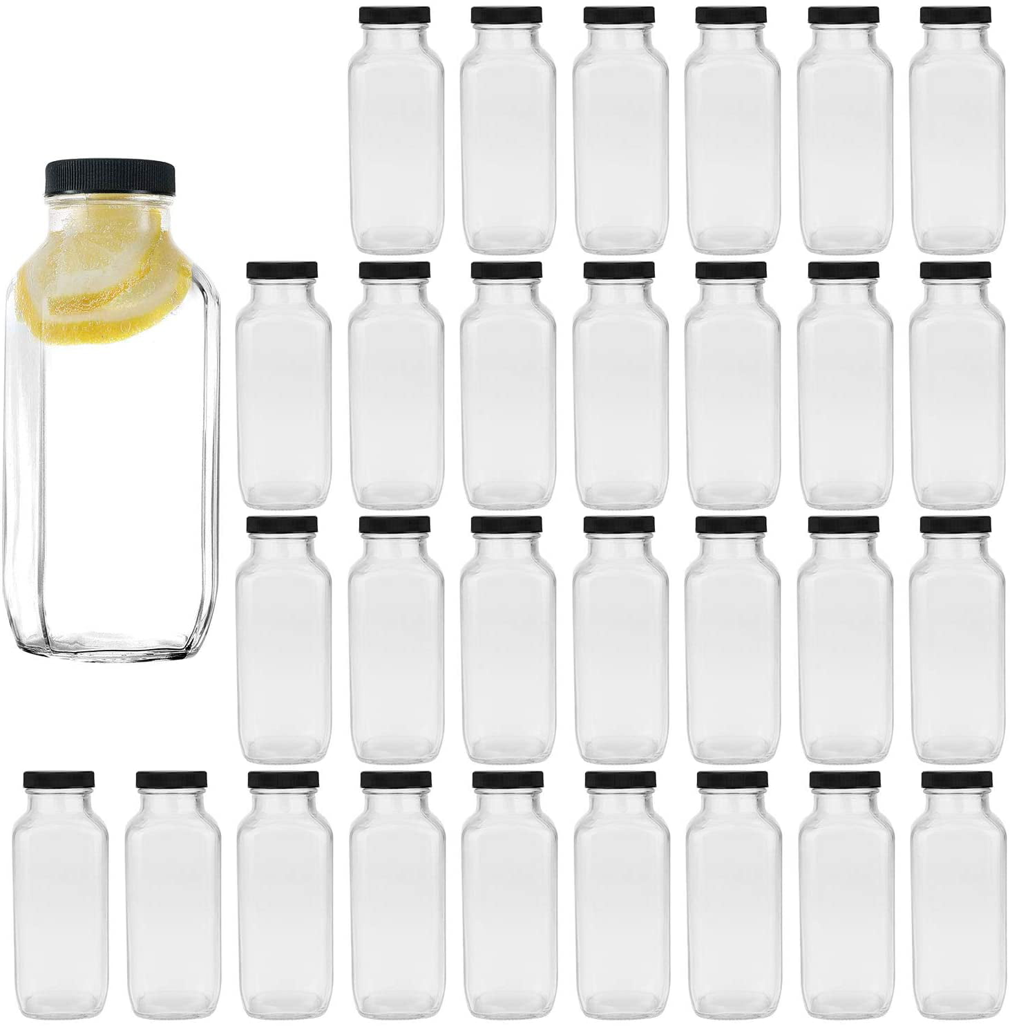 Great for storing Juices Labels and Sponge Brush Included Beverages Milk Kombucha and More Set of 12 Vintage Glass Water Bottles with Lids HINGWAH 16 OZ Glass Drink Bottles