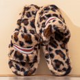 thumbnail image 2 of BOERTEU Women Striped Embroidered Fuzzy Open Toe House Slippers, 2 of 9