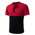 thumbnail image 2 of oqasdz T Shirts for Man Knit Button Closure Short Sleeve Henley Shirt Top Patchwork Color Fashion Versatile Work Business Casual Summer Tshirts, 2 of 7