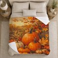 thumbnail image 4 of Pumpkins with Maple Leaves and Forest Fence, Realistic Painterly Style for Fall Lovers, Cozy Autumn Scene, Flannel Blanket for Cabin and Living Room, Thanksgiving Gift and Harvest Home Decor, 4 of 7