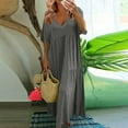 thumbnail image 2 of Plus Size Women's V-Neck Flowy Long Dress - Loose Fit Swing Short Sleeve Maxi Dress for Summer, Casual Wear, or Beach Cover-Up,Gray L, 2 of 5