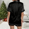thumbnail image 4 of felwors Women Christmas Pajamas Set Silk Satin Short Sleeve Button Down Top and Shorts Plus Size Soft Sleepwear Lounge Xmas Pjs Black, XXL, 4 of 7
